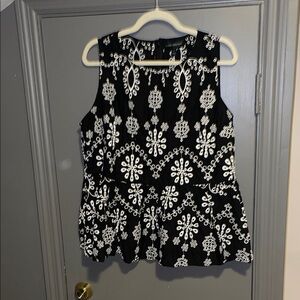 Lane Bryant Black Tank Top with White Floral Embroidery